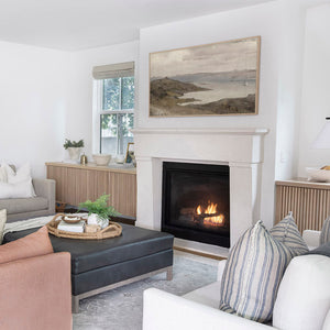 Living Room Interior Design, Modern Coastal Home, Frame TV Home decor